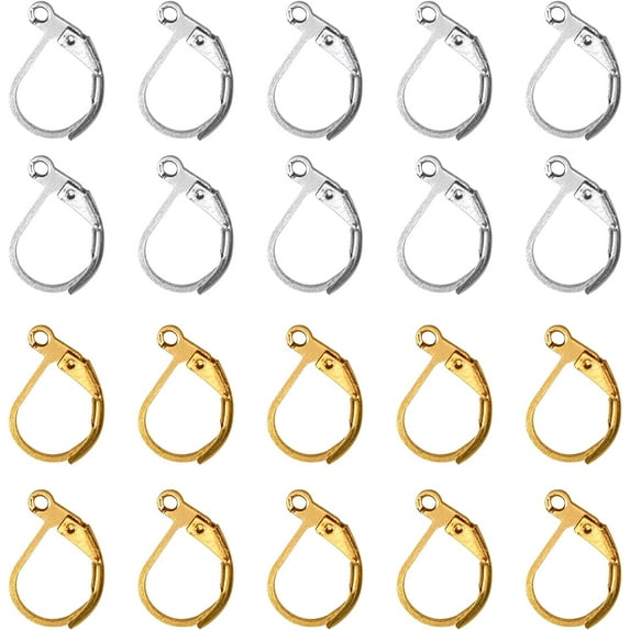 200pcs French Earring Hooks Leverback Ear Wire 10x15mm Silver and Gold Plated Metal Brass Hypoallergenic Earring Supplies Jewelry Making Findings