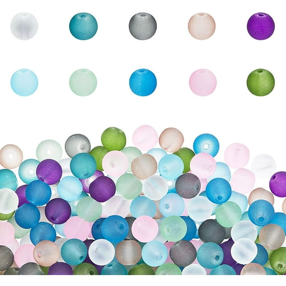 200pcs Frosted Glass Beads 10 Color 8mm Sea Glass Beads Spacers Matte Bead Ocean Blue Loose Bead for DIY Making