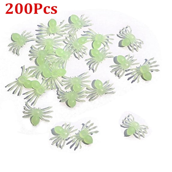 200pcs Glow in The Dark Halloween Spider Toys, Luminous Plastic Fake Spiders Prank Props, Spooky Realistic Spider Decor for Halloween Party Haunted House Indoor Outdoor