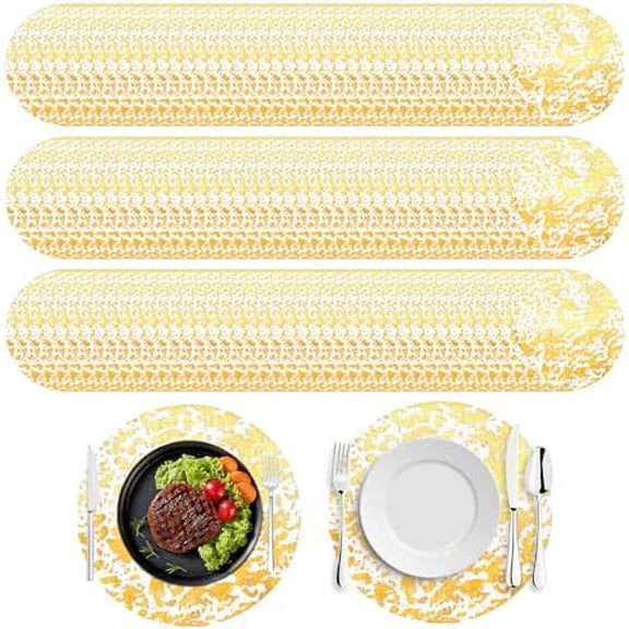 200pcs Gold Placemats Round Disposable Placemats,13 Inch Gold Foil Mesh Place Mats Table Mates Doilies,Thin Mesh Table Runner for Home Decoration Dining Wedding Birthday Party
