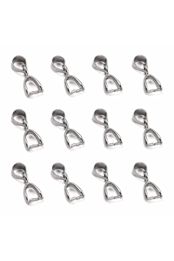 200pcs Grade AA Brass Ice Pick Pinch Bails for Pendant Making Cadmium Free & Nickel Free & Lead Free Platinum 9.8x6x3mm Hole: 4x3mm Pin: 0.5mm