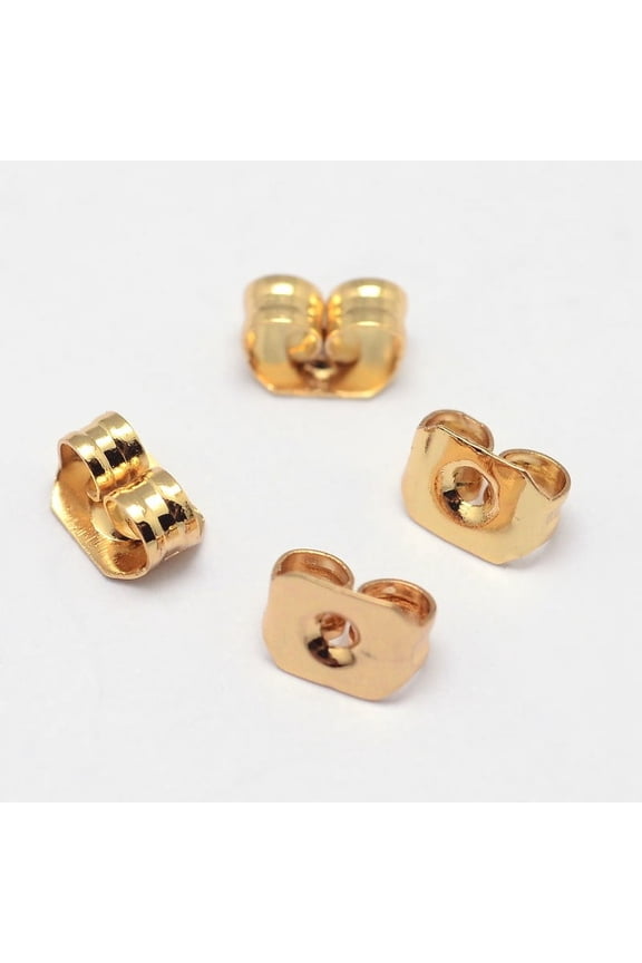 200pcs Grade AAA Brass Ear Nuts Friction Earring Backs for Stud Earrings Cadmium Free & Nickel Free & Lead Free Real 18K golden Plated 5x3x3mm Hole: 1mm