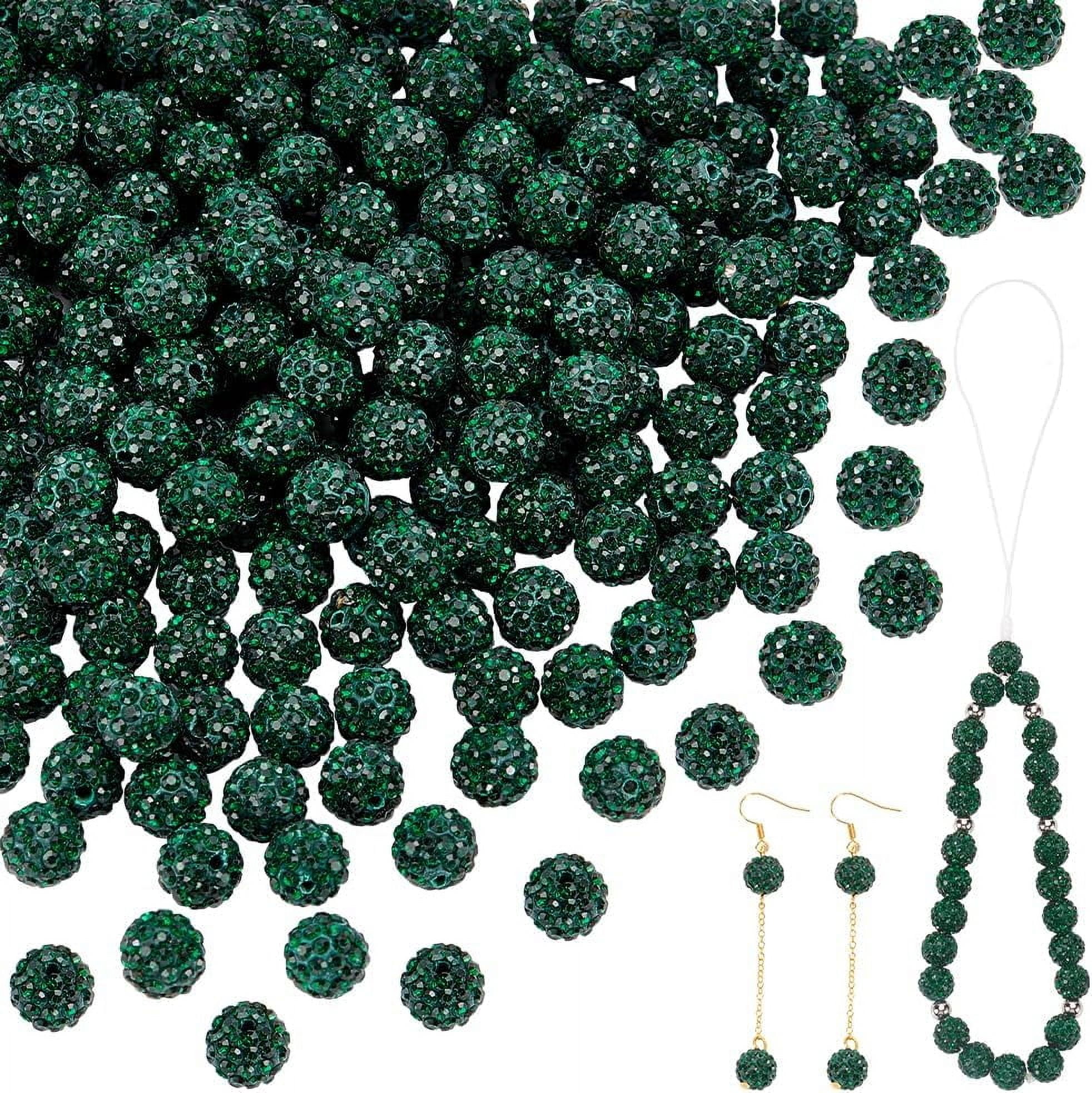 200pcs Green Rhinestone Beads for St. Patrick's Day 10mm Crystal Disco Ball Polymer Clay Glitter Round Loose Beads for Bracelet Necklace Earring Jewelry Making
