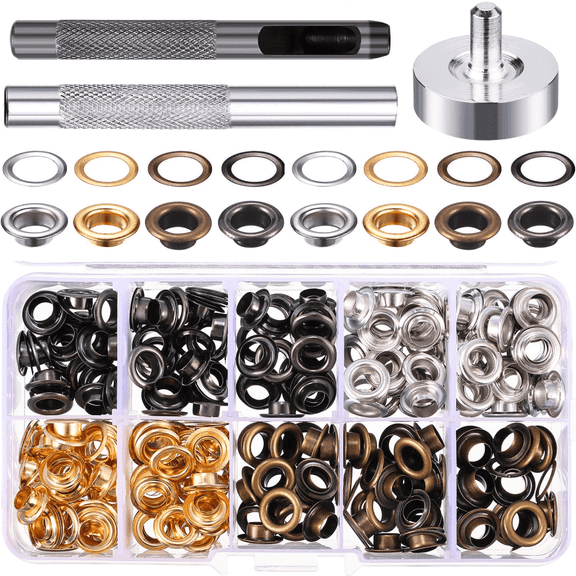 200pcs Grommet Kit, 1/4 Inch Grommets Eyelets with 3 Pieces Install Tool Kit and Box for Shoes Clothes Crafts Bag