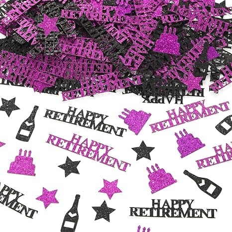 200pcs Happy Retirement Decorations Confetti, Glitter Retirement Table Decorations for Women, Purple Black Farewell Decorations Party Confetti for Retirement Table Party Decorations Gift