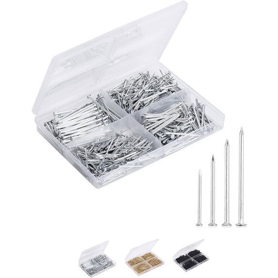 200pcs Hardware Nail Assortment Kit with Storage Case, Heavy Duty Wall Hanging and Woodworking Nails, High-Strength Metal Picture Frame Hanging Set