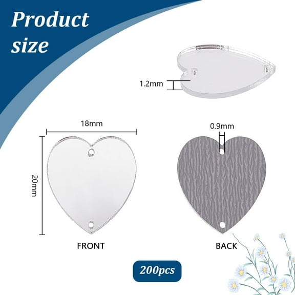 200pcs Heart Sew on Mirrors Pieces Silver Acrylic Sew on Rhinestones with Holes 0.8x0.7inches Mirror Beads for DIY Wedding Dresses Clothing Bags Shoes Decoration Garment Crafts
