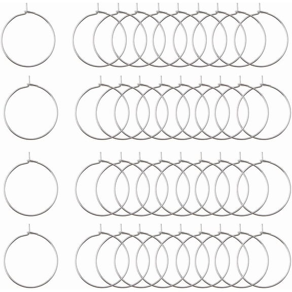 200pcs Hoop Ear Wires 20mm Stainless Steel Color Wine Glass Charms Rings 316 Surgical Stainless Steel Beading Hoop Rings for Wedding Party Wine Glass Marker Earring Jewelry Making Silver DIY