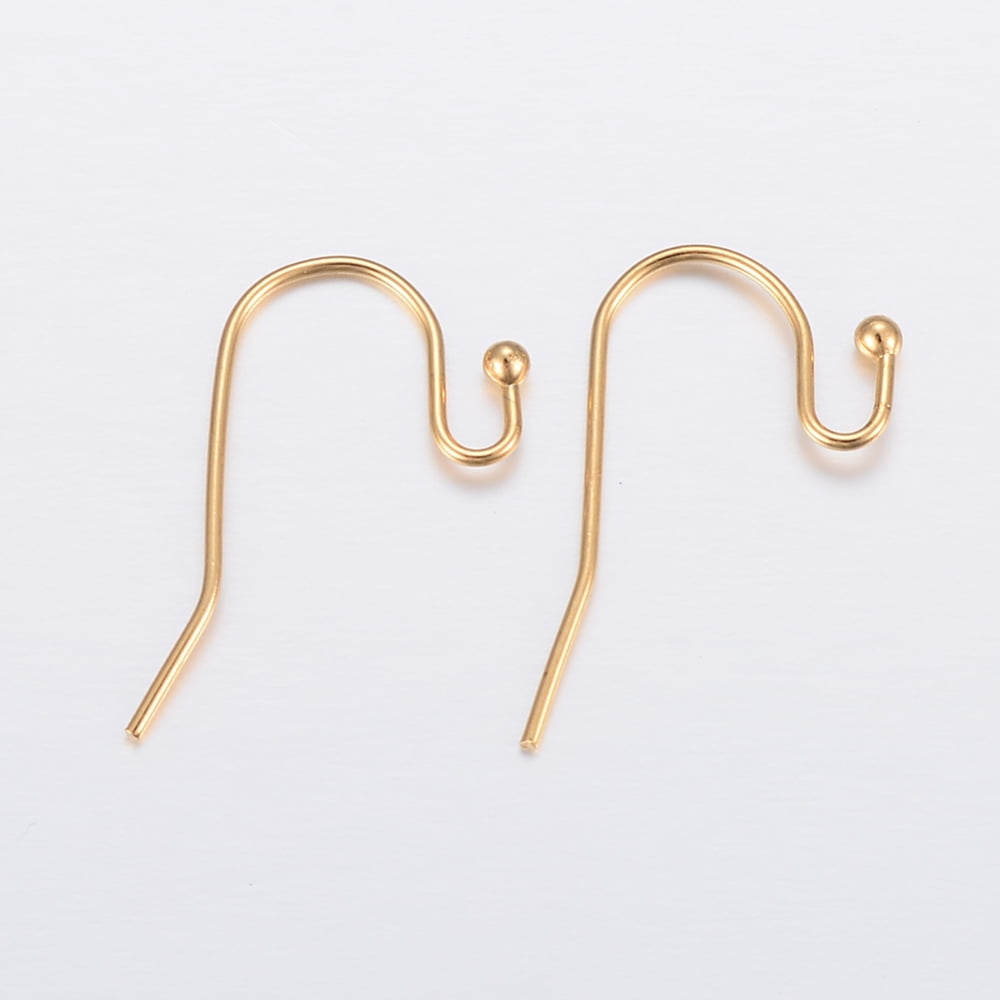 200pcs Ion Plating(IP) 304 Stainless Steel Earring Hooks Golden 21x12x2mm 21 Gauge Pin: 0.7mm