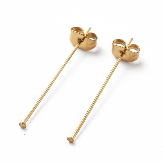 200pcs Ion Plating(IP) 304 Stainless Steel Flat Head Pins with Ear Nuts Golden 30x0.6mm Head: 1.4mm DIY