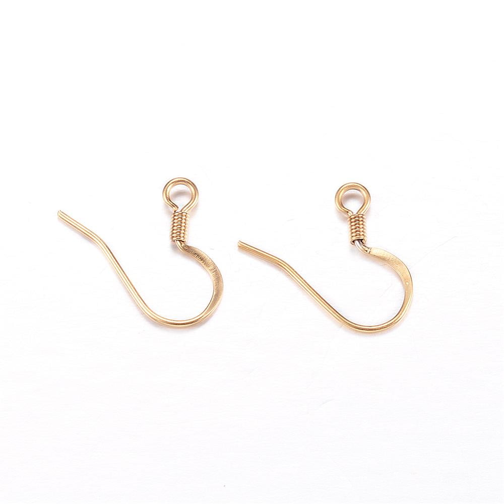 200pcs Ion Plating(IP) 304 Stainless Steel French Earring Hooks with Horizontal Loop Golden 14x17x2mm Hole: 2mm 21 Gauge Pin: 0.7mm