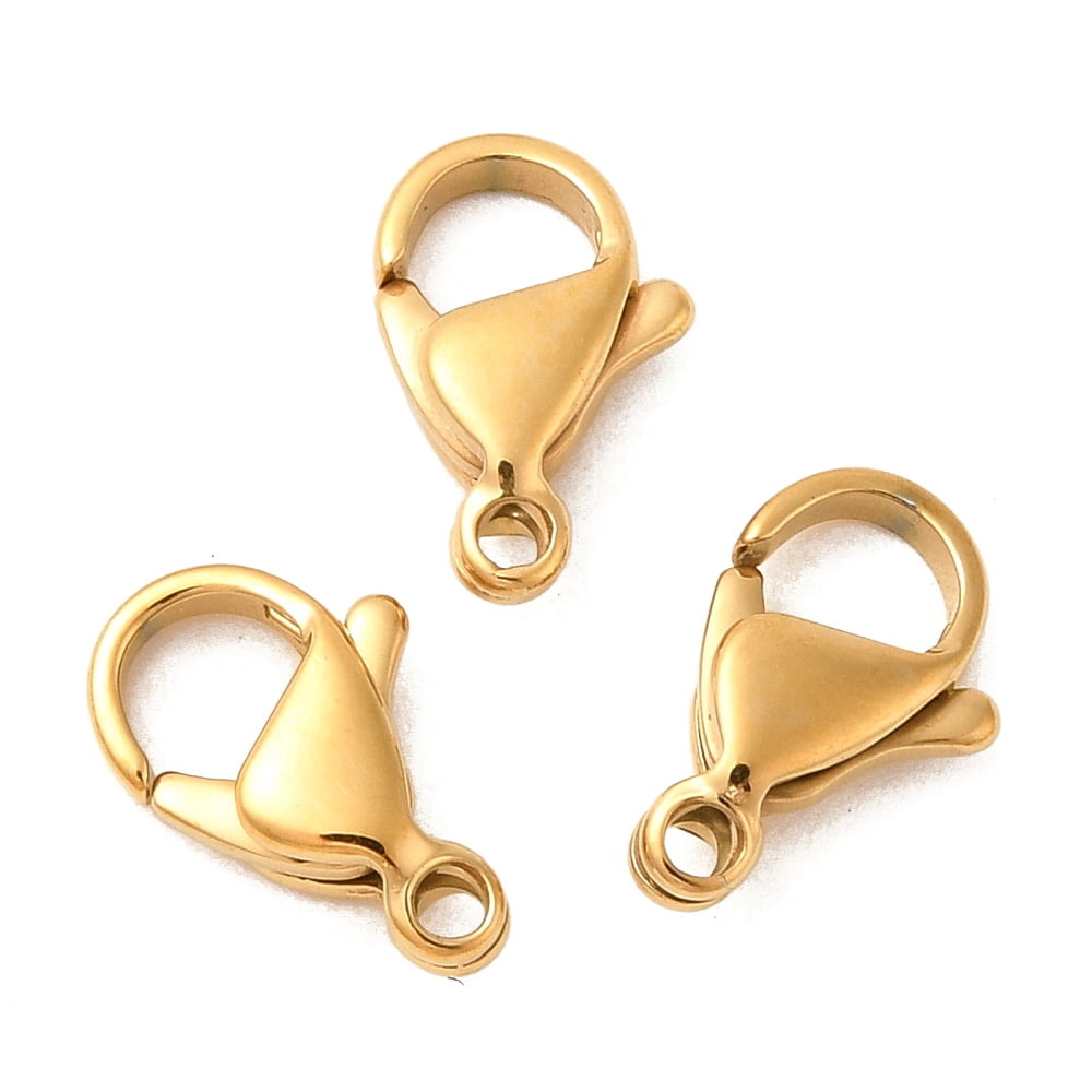 200pcs Ion Plating(IP) 304 Stainless Steel Lobster Claw Clasps Parrot Trigger Clasps Real 18K golden Plated 12x7.5x3.5mm Hole: 1.4mm
