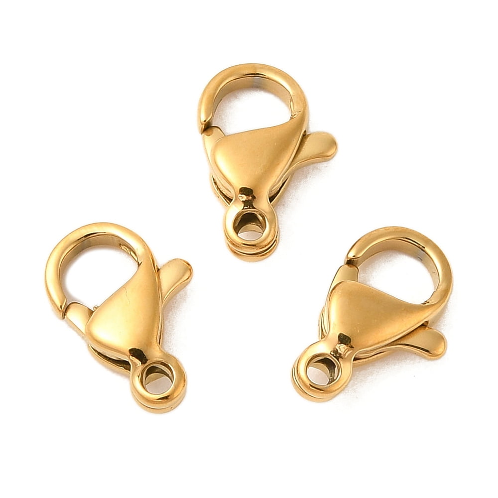 200pcs Ion Plating(IP) 304 Stainless Steel Lobster Claw Clasps Parrot Trigger Clasps golden 10x6x3mm Hole: 1.2mm