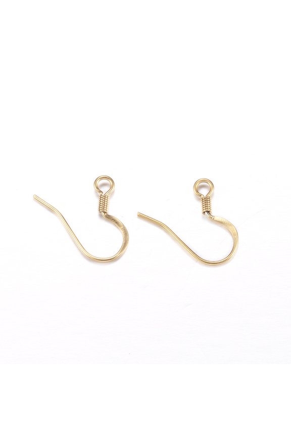 200pcs Ion Plating(IP) 316 Stainless Steel French Earring Hooks with Horizontal Loops Flat Earring Hooks Golden 18x17x2mm Hole: 2mm 20 Gauge Pin: 0.8mm
