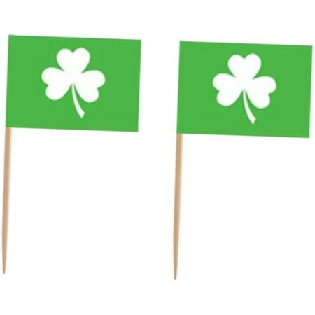 200pcs Irish Decor St Patricks Cupcake Topper Cupcake Picks and Hat Toppers Toothpick Top Hat Paper Cup Decorative Flag Four Leaf Wooden Toothpick for Food
