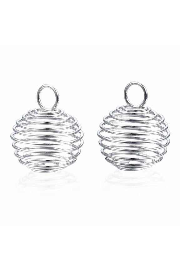 200pcs Iron Wire Pendants Spiral Bead Cage Pendants Round 28~30x24~25mm Hole: 6mm