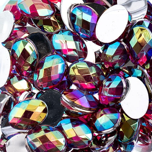 200pcs John Bead 10x14mm Fuchsia AB Acrylic Plastic Oval Flatback Rhinestones Jewels for Crafting Embellishments Gems