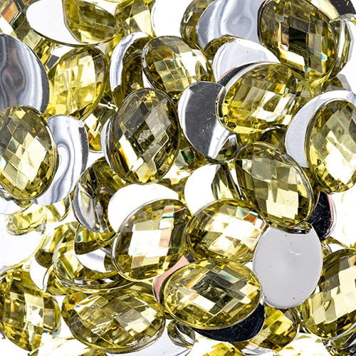 200pcs John Bead 10x14mm Yellow Acrylic Plastic Oval Flatback Rhinestones Jewels for Crafting Embellishments Gems