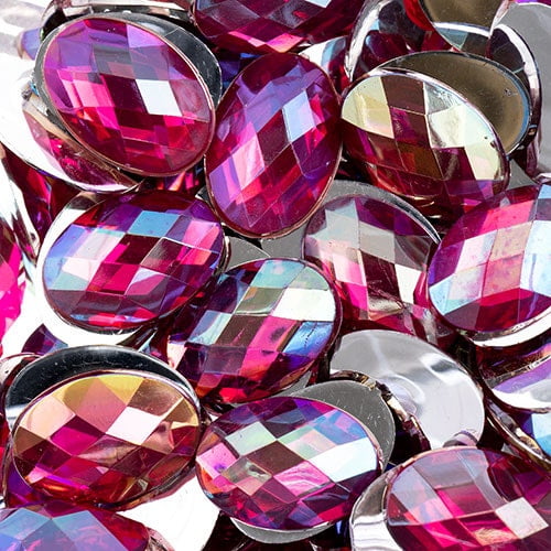 200pcs John Bead 13x18mm Fuchsia AB Acrylic Plastic Oval Flatback Rhinestones Jewels for Crafting Embellishments Gems