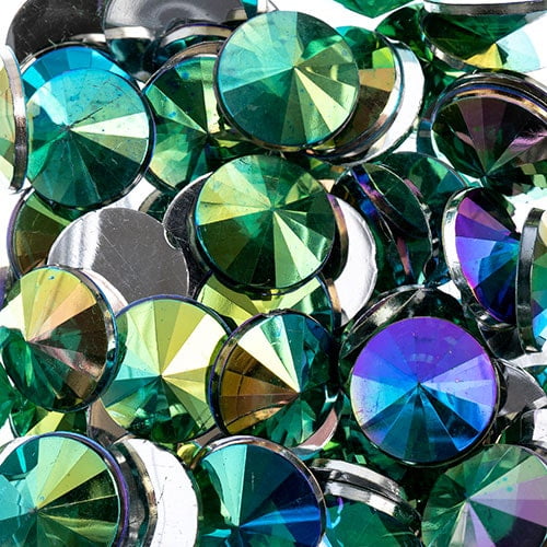 200pcs John Bead 14mm Green AB Acrylic Plastic Rivoli Flatback Rhinestones Jewels for Crafting Embellishments Gems