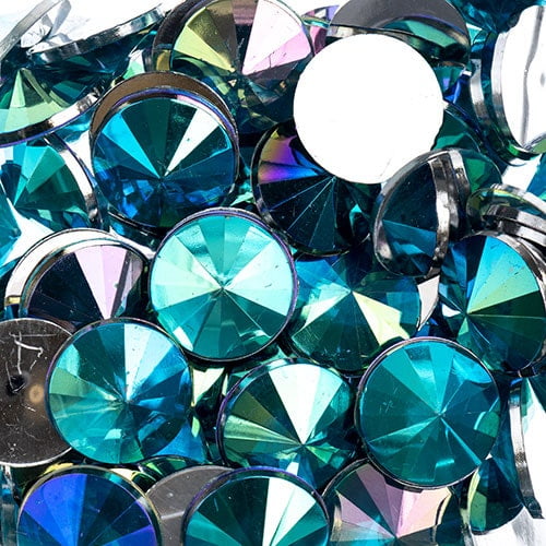 200pcs John Bead 14mm Turquoise AB Acrylic Plastic Rivoli Flatback Rhinestones Jewels for Crafting Embellishments Gems