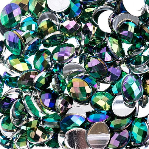 200pcs John Bead 8x10mm Green AB Acrylic Plastic Oval Flatback Rhinestones Jewels for Crafting Embellishments Gems