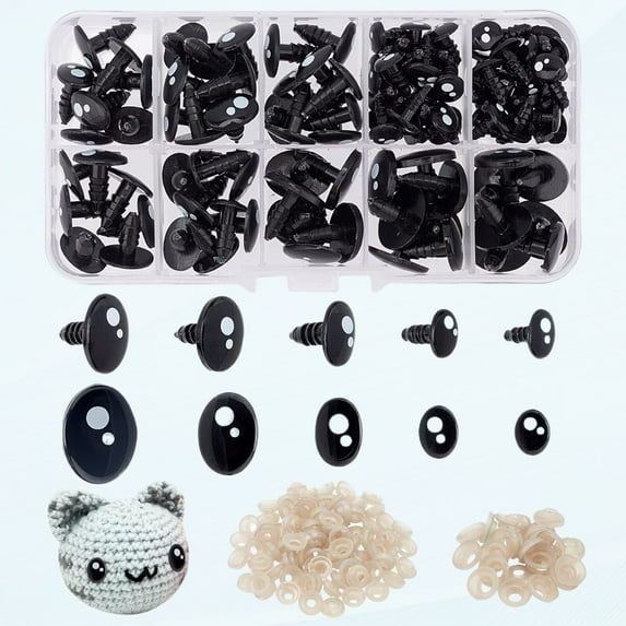 200pcs Kawaii Craft Eyes, Assorted Sizes Black Safety Eyes for Amigurumi, Teddy Bears, and Plush Toys