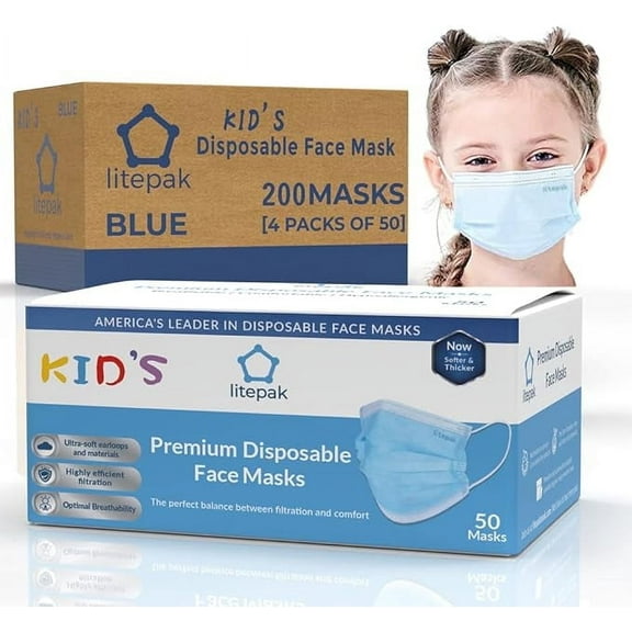200pcs Kids Disposable Face Masks - 3 Ply Kids Mask for Boys Girls - Back to School Supplies (Blue)