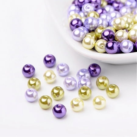 200pcs Lavender Garden Mix Pearlized Glass Pearl Beads Mixed Color 6mm Hole: 1mm