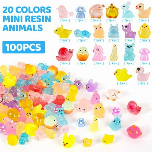 200pcs Luminous Mini Resin Ducks Animals, Tiny Dog Dinosaur Chicken Rabbit, Discover the Glow in the Dark Treasures, Hiding in the Corners of Fairy Tales Awaits Your Discovery