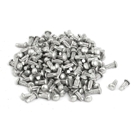 200pcs M2 x 5mm Knurled Shank Round Head Aluminum Solid Rivet Silver Tone