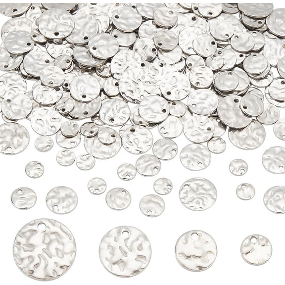 200pcs Metal Stamping Blanks 304 Stainless Steel Blank Tags Flat Round Charms with Textured Pattern Message Word Tag Pendants for Bracelet Earring Jewelry Gift Making