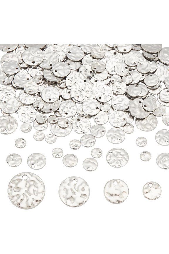 200pcs Metal Stamping Blanks 304 Stainless Steel Blank Tags Flat Round Charms with Textured Pattern Message Word Tag Pendants for Bracelet Earring Jewelry Gift Making