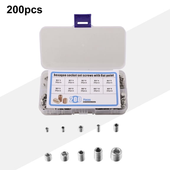200pcs Metric Stainless Steel Socket Head Hex Cup Point Screws Assortment Kit
