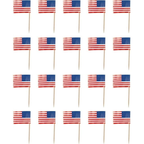 200pcs Mini Flag Picks: USA American Flag Toothpick Cake Picks Flags America US Flag Cake Cupcake Toppers Mini Flags Decoration For Celebration Sporting Events