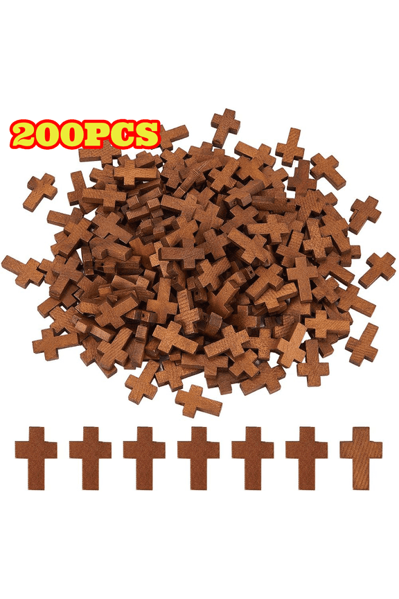 200pcs Mini Wood Cross Charms Pendants, Natural Small Wooden Cross Charms for Party Favors, Jewelry Making Supplies