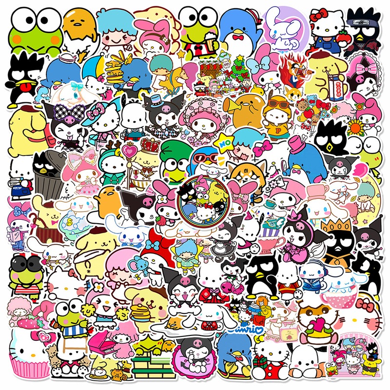 200pcs Mixed Cartoon Sanrio Stickers Cute Anime Kuromi Melody Hello