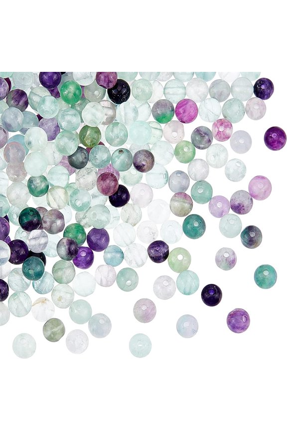 200pcs Natural Fluorite Beads 4mm Colorful Round Fluorite Beads Round Loose Gemstones Beads Energy Stone for Bracelet Necklace Jewelry Making