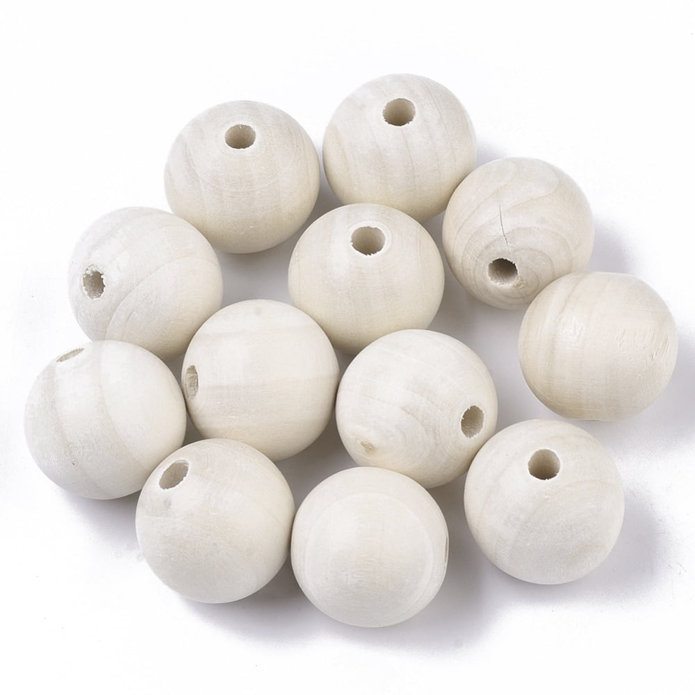 200pcs Natural Unfinished Wood Beads Waxed Wooden Beads Smooth Surface Round Macrame Beads Large Hole Beads Floral White 25mm Hole: 6~7mm