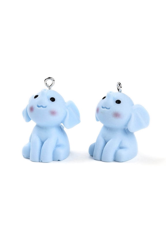 200pcs Opaque Resin Pendants Calf Elephant with Iron Loops Light Sky Blue 29~30.5x24.5x20~21mm Hole: 2mm