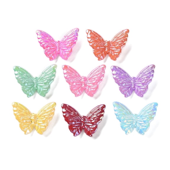 200pcs Opaque UV Plating Acrylic Beads Iridescent Butterfly with Crakle Mixed color 27.5x37.5x8.5mm Hole: 2mm