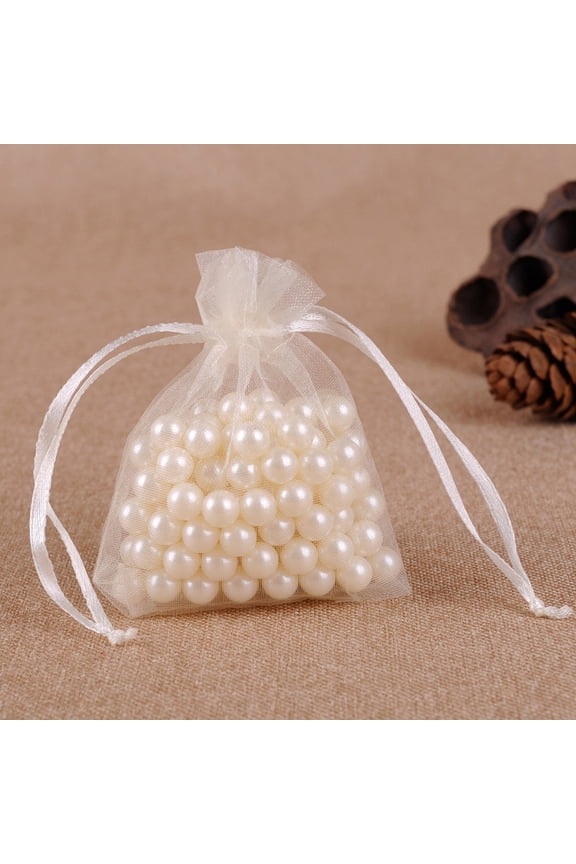 200pcs Organza Jewellery Storage Pouches Wedding Favour Party Mesh Drawstring Gift Bags Rectangle Beige 7x5cm