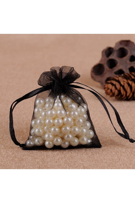 200pcs Organza Jewellery Storage Pouches Wedding Favour Party Mesh Drawstring Gift Bags Rectangle Black 7x5cm