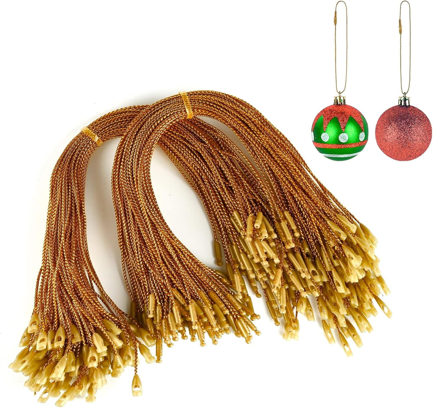 Xmas Ropes Carton 200pcs Ornaments Hangers Strings with Snaps, Gold Precut Locking Ropes ...