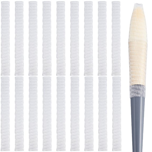 200pcs PE Makeup Brush Protector Reusable Expandable Mesh Cover for Eyeshadow Brush with 1pcs Paper Cardboard boxes White 10x1x0.1cm