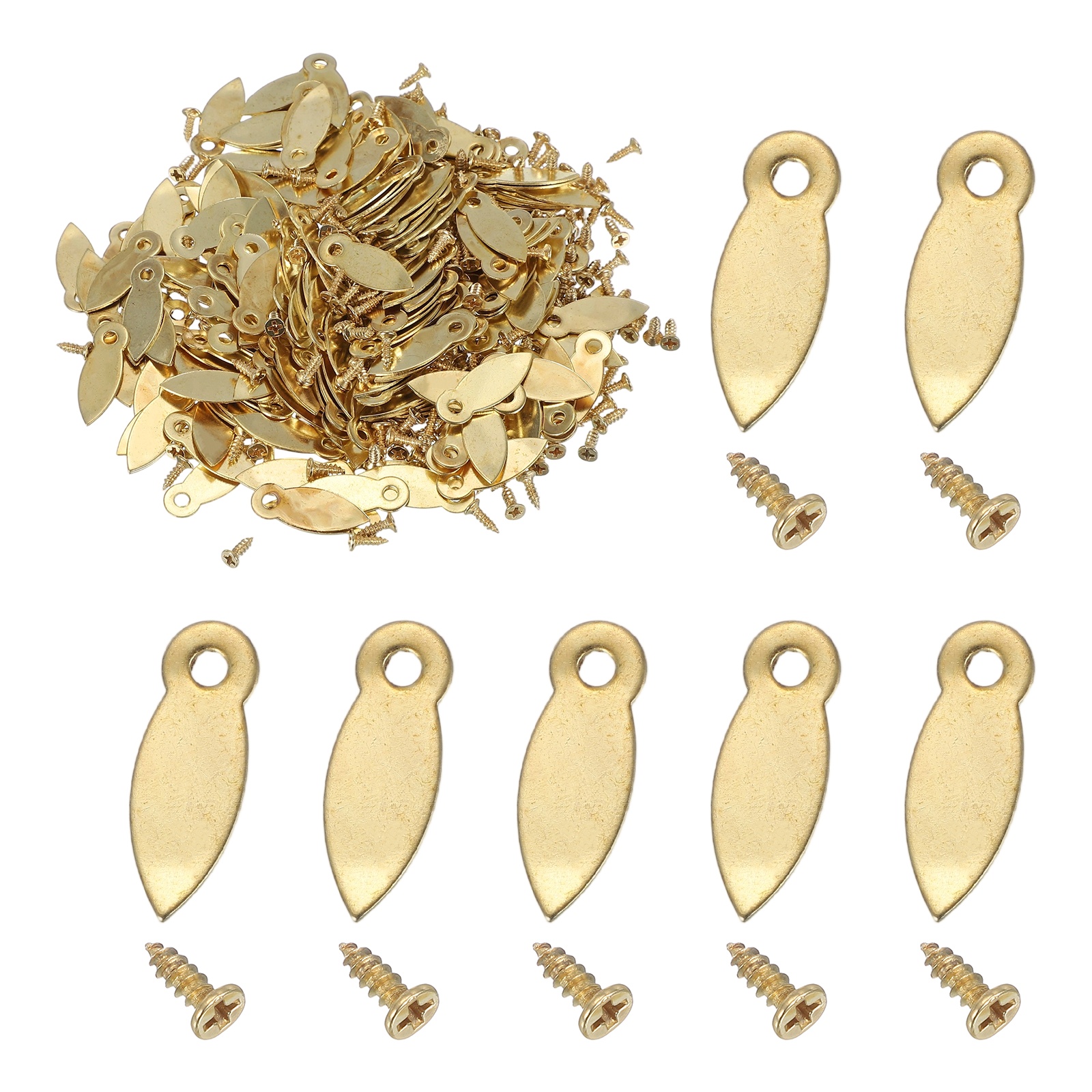 200pcs Picture Frame Backing Clips, 0.98" Photo Frame Turn Buttons Fasteners Hardware Corner Clip with 200pcs Screw for Hanging Pictures Craft Drawings, Melon-seed Shaped Gold