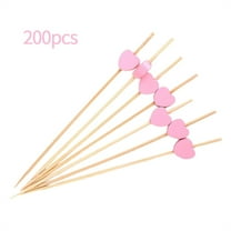 200pcs Pink Heart Cocktail Picks 4.7" Long Fruit Sticks Food Toothpicks Sandwich Appetizer Charcuterie Skewers, Made of Bamboo Wood, for Birthday Wedding Valentines Galentines Day Party Decorations