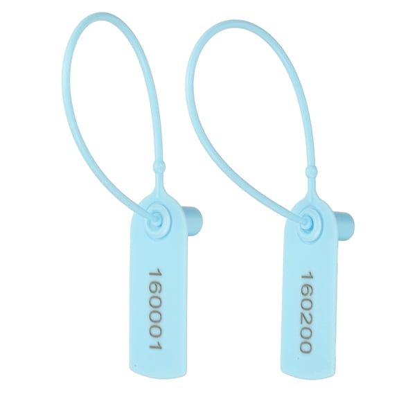 200pcs Plastic Tamper Seals, Plastic Security Seals Disposable Numbered Zip Ties Safety Tags Cable Labels Self Locking for Inventory Labeling Clothes Signage Shipping, Blue