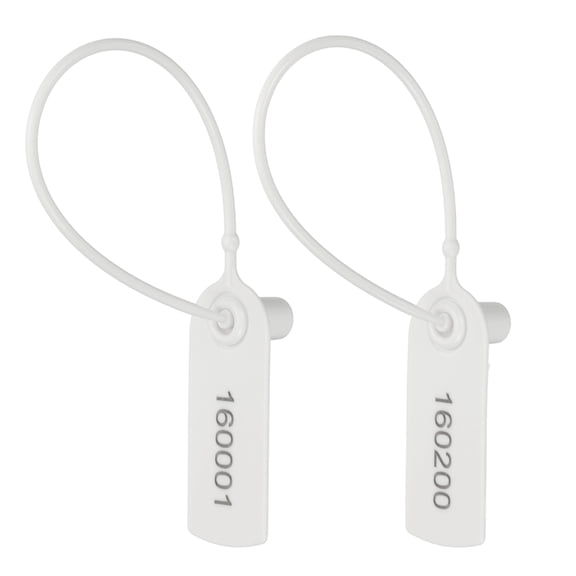 200pcs Plastic Tamper Seals, Plastic Security Seals Disposable Numbered Zip Ties Safety Tags Cable Labels Self Locking for Inventory Labeling Clothes Signage Shipping, White