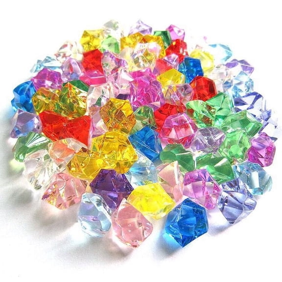 200pcs Premium Multicolored Fake Crushed Ice Rock Plastic Gems Jewels Acrylic Ice Rock Crystals Treasure Fake Diamonds Plastic Ice Cubes for Kids Toy Decoration Wedding Display Vase Fillers Crafts